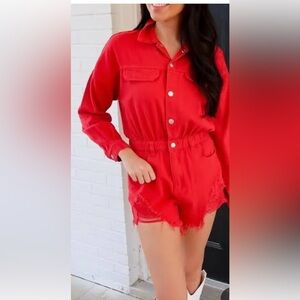 Chic Red Button-Up Romper